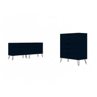 Manhattan Comfort 176GMC4 Rockefeller 5-Drawer and 6-Drawer Tatiana Midnight Blue Dresser Set